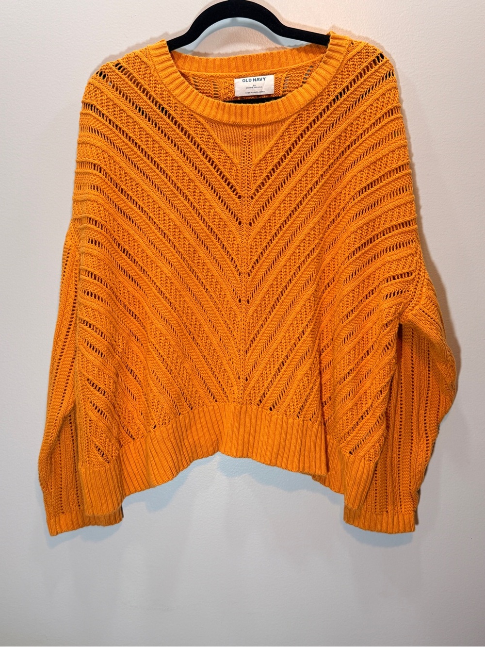 Old Navy Women's Cropped Mustard Yellow Open-Knit Crew Sweater